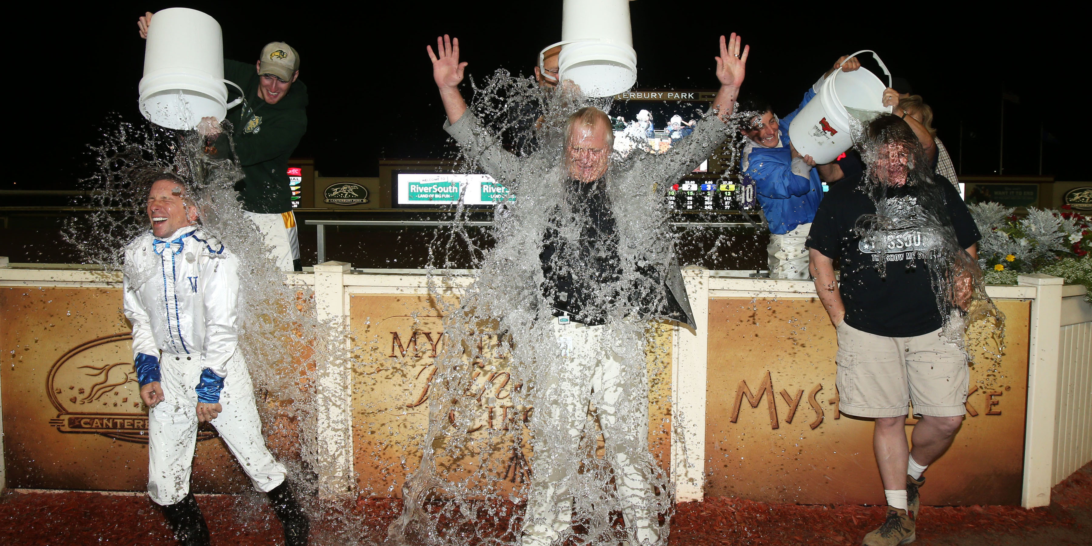 Dean Butler, Randy Sampson, and Mac Robertson participate in the ALS Ice Bucket Challenge
